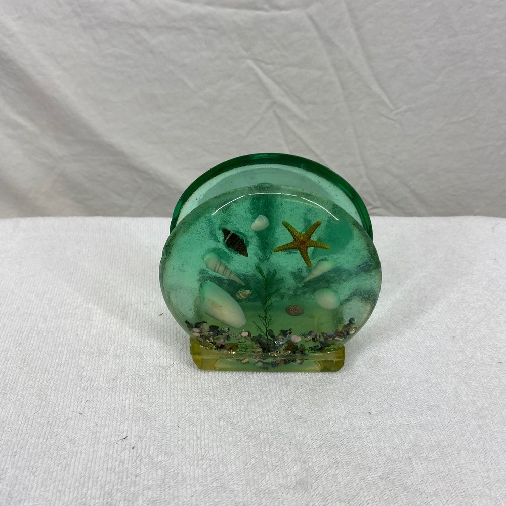 Vintage Resin Napkin Holder Teal Green Shells Starfish Coastal Beach Decor